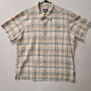 Pre-owned Patagonia Men Shirt XXL Short Sleeve Checkered Multicolororange Gray